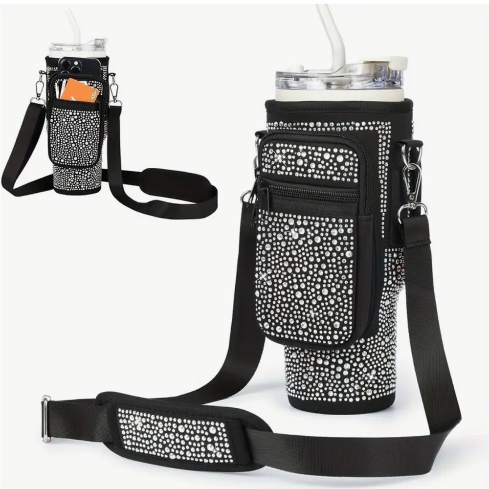 Black and Silver Rhinestone Water Bottle Holder NEW